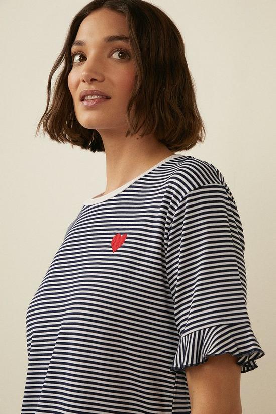 Oasis Embroidered Heart Stripe Frill Sleeve T Shirt 4