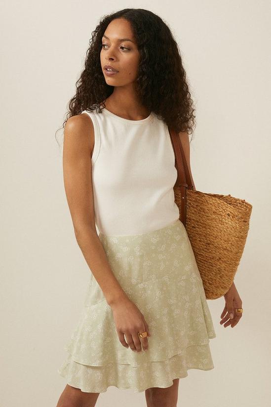 Oasis Ruffle Hem Sage Floral Printed Skirt 1