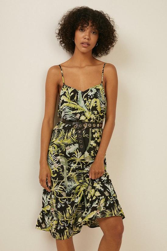Oasis Tropical Print Woven Strappy Frill Hem Dress 1