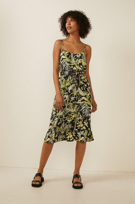 Oasis Tropical Print Woven Strappy Frill Hem Dress 2
