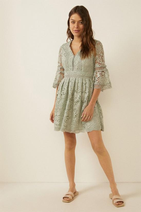 Oasis Insert Lace Trim Fluted Sleeve Dress 2