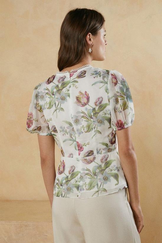 Oasis Ivory Floral Print Pintuck Blouse 3