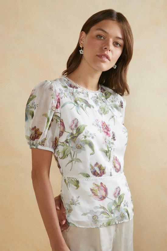 Oasis Ivory Floral Print Pintuck Blouse 4