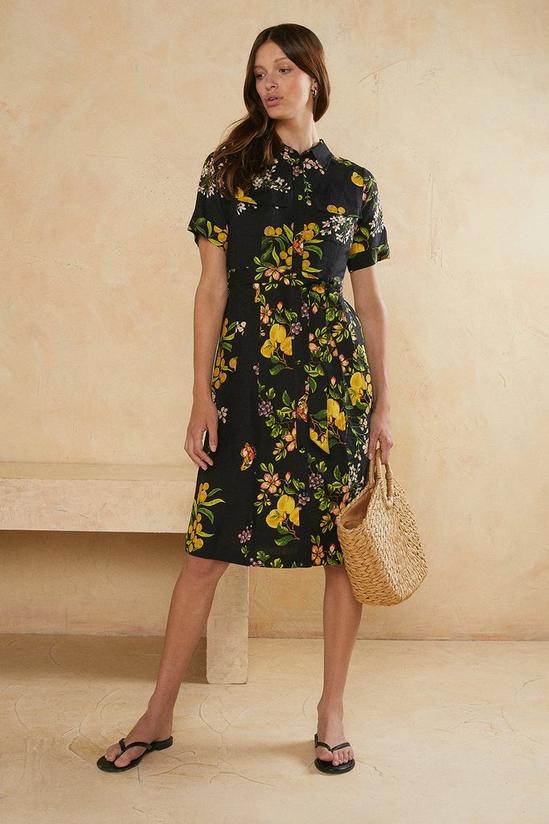Oasis Floral Printed Linen Midi Shirt Dress 2