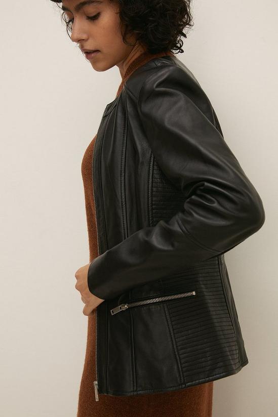 Oasis Collarless Leather Jacket 2