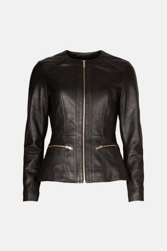Oasis Collarless Leather Jacket 4