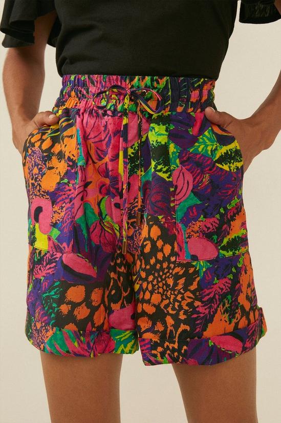 Oasis Tropical Printed Tie Waist Linen Shorts 2
