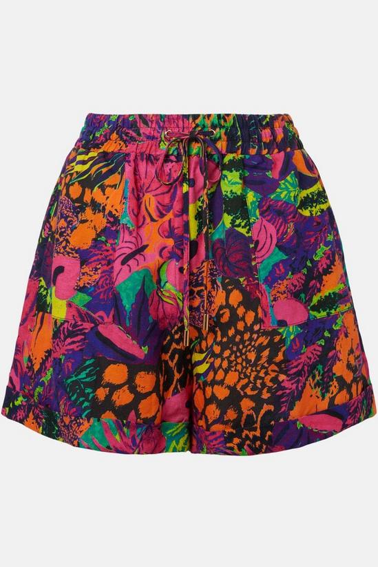 Oasis Tropical Printed Tie Waist Linen Shorts 5
