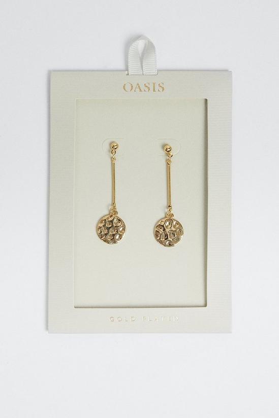 Oasis Gold Plated Hammered Disc Drop Earrings 1