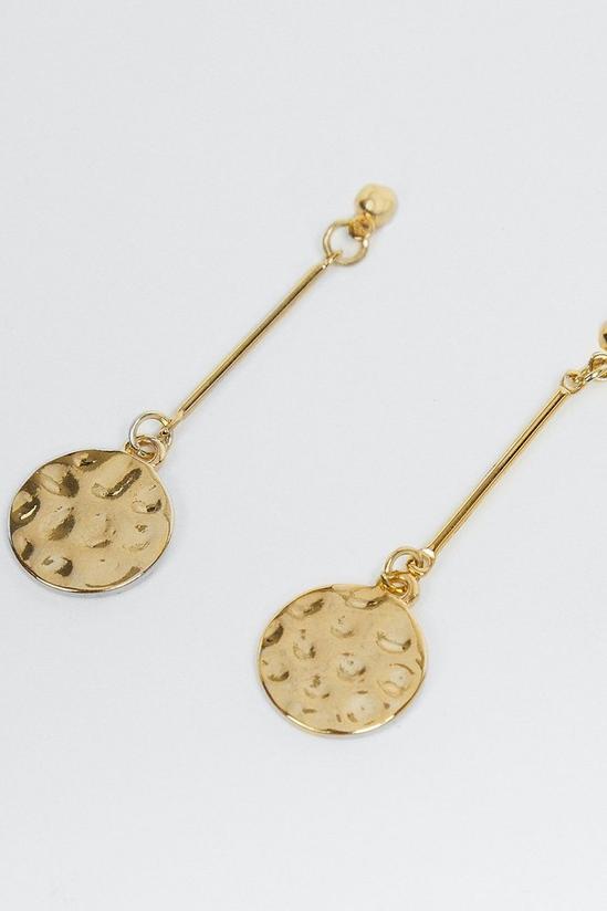 Oasis Gold Plated Hammered Disc Drop Earrings 2