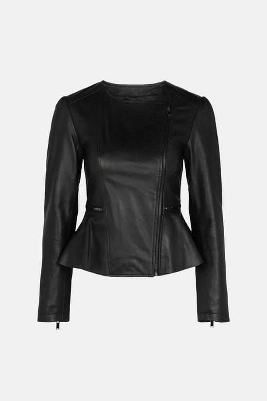 Oasis Real Leather Peplum Collarless Jacket 5