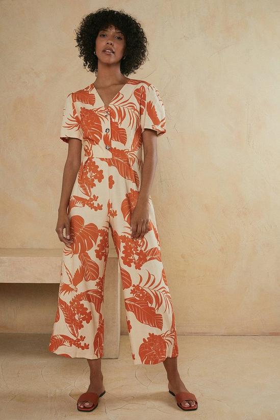 Oasis Tropical Printed Linen Look Tailored Jumpsuit 1