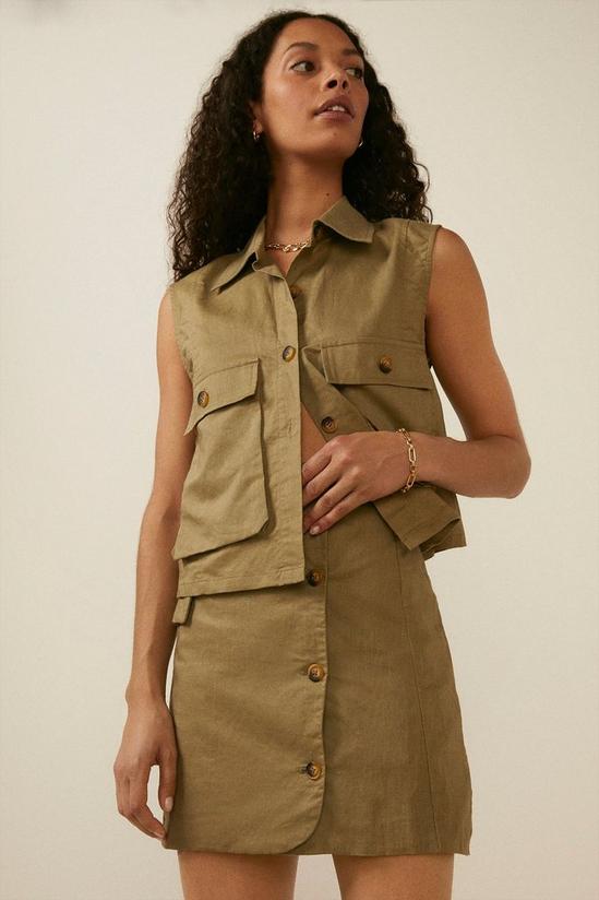 Oasis Tailored Button Linen Mix Mini Skirt 2