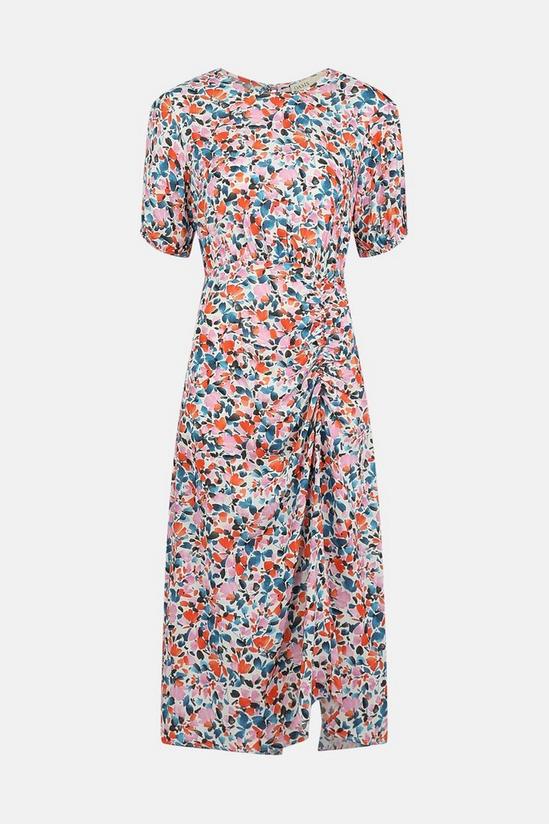 Oasis Paint Stroke Floral Print Ruched Front Dress 5