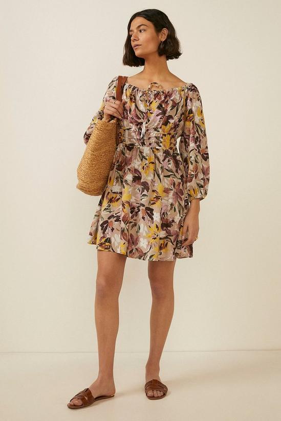 Oasis Artist Flower Printed Bardot Dress 1