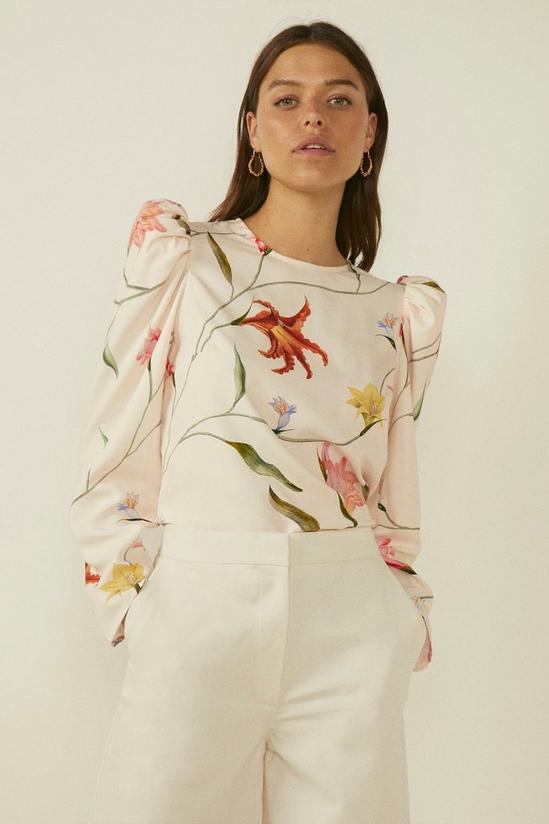 Oasis RHS Ruched Sleeve Detail Floral Print Top 1