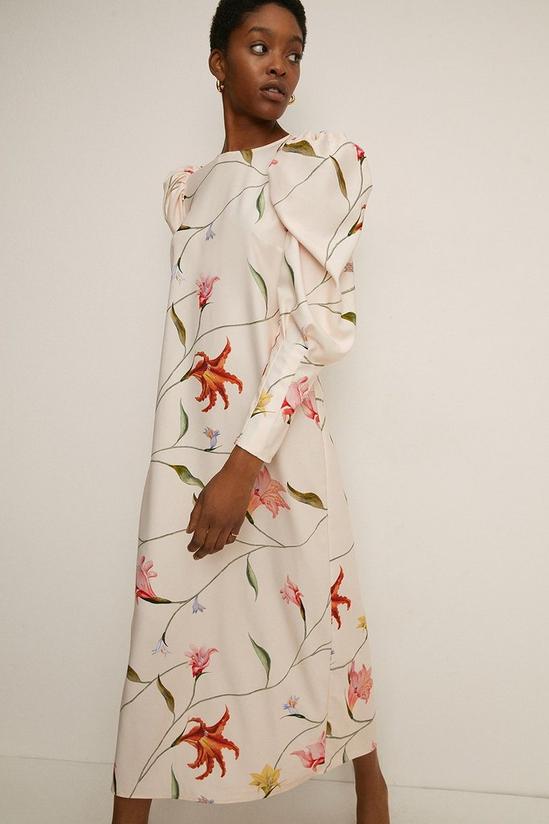 Oasis RHS Ruched Sleeve Detail Floral Print Dress 1