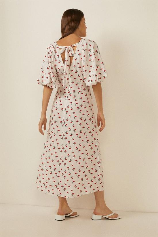 Oasis Dainty Red Rose Puff Sleeve V Neck Midi Dress 3