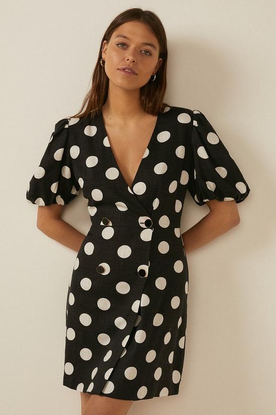 Oasis Spot Print Linen Mix Puff Sleeve Dress 2