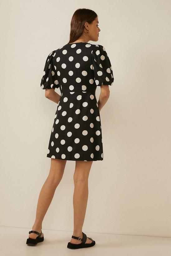 Oasis Spot Print Linen Mix Puff Sleeve Dress 3