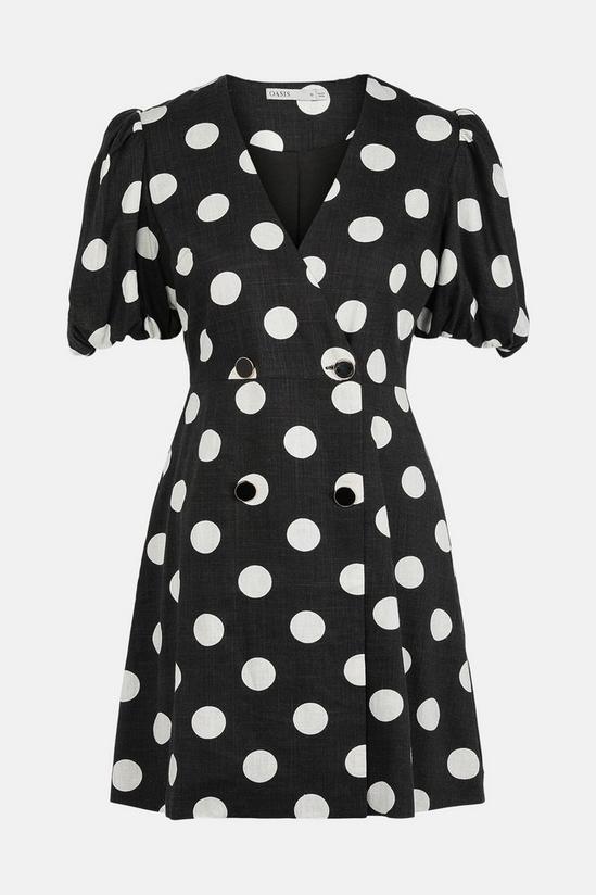 Oasis Spot Print Linen Mix Puff Sleeve Dress 5