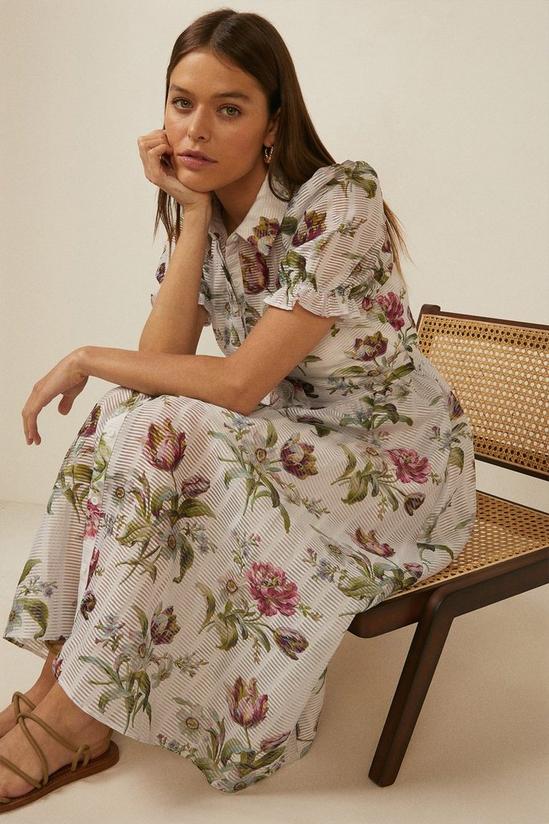 Oasis Stripe Organza Floral Print Midi Shirt Dress 3