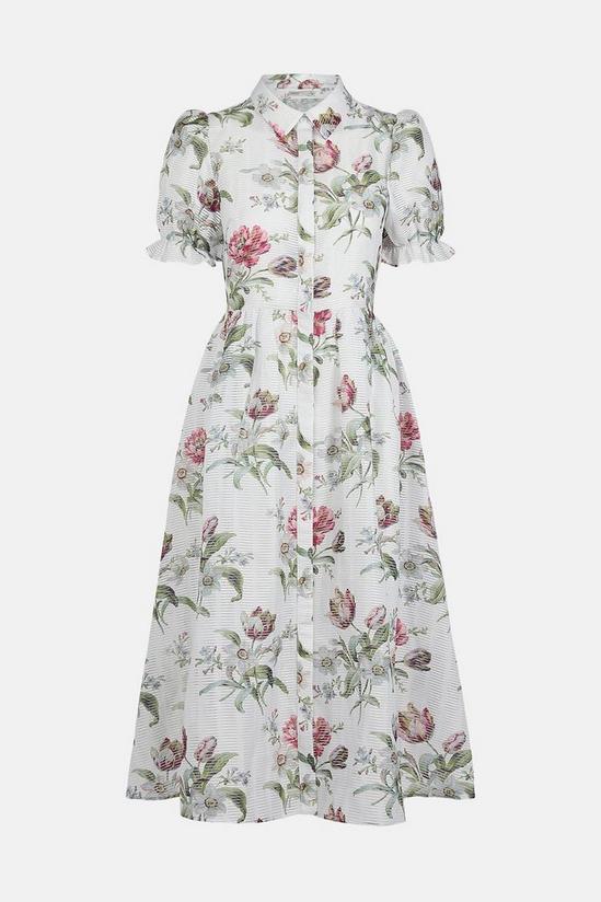 Oasis Stripe Organza Floral Print Midi Shirt Dress 5