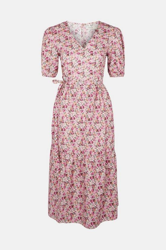 Oasis Detailed Floral V Neck Puff Sleeve Midi Dress 4