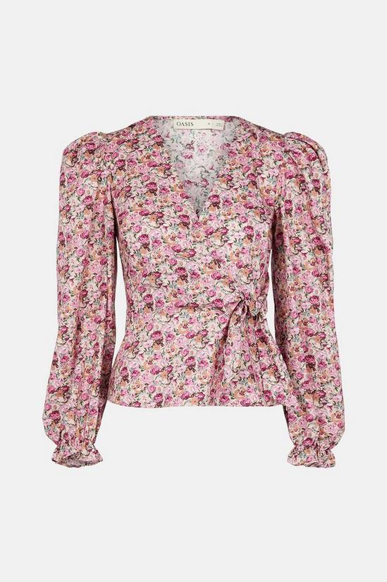Oasis Detailed Floral Cotton Wrap Blouse 4
