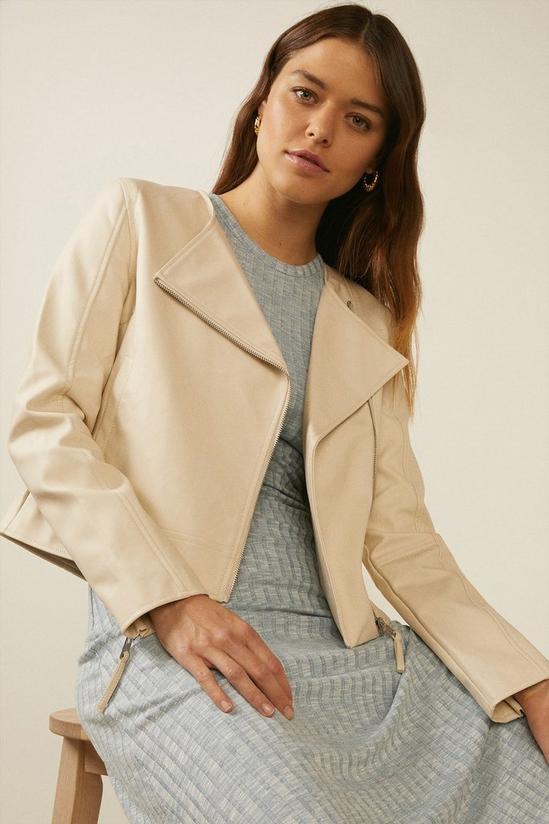 Oasis Faux Leather Collarless Jacket 1