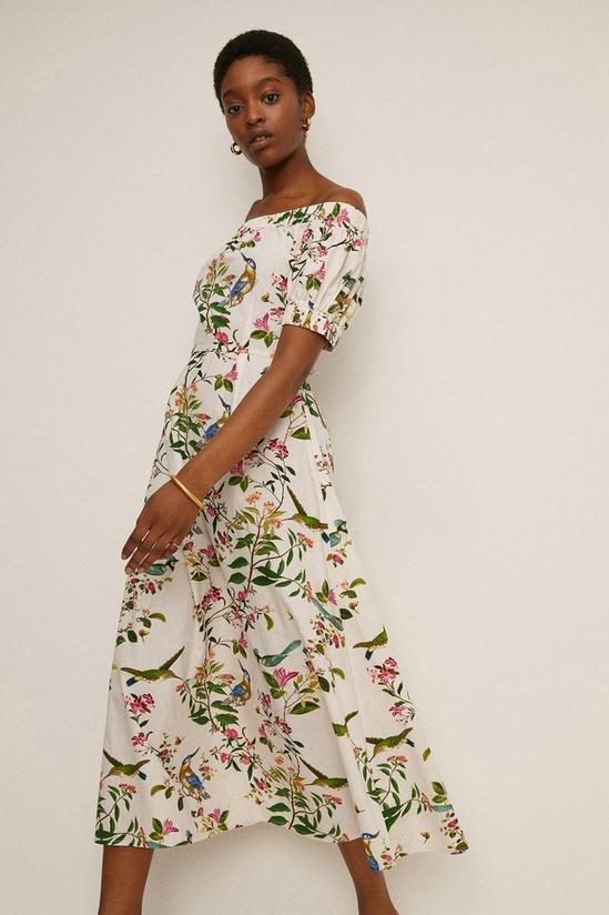 Oasis RHS Bird Garden Print Bardot Midi Dress 1