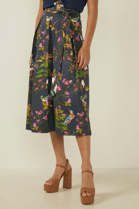 Oasis RHS Bird Print Cotton Sateen Skirt 2