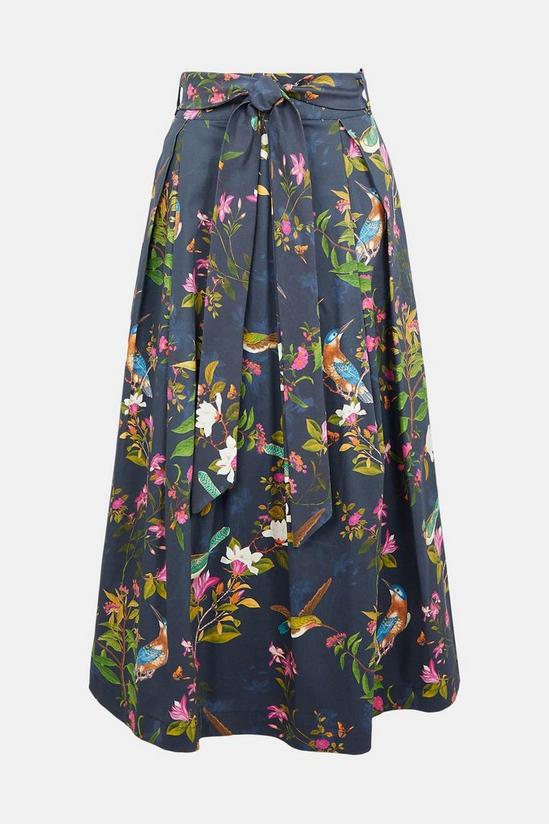 Oasis RHS Bird Print Cotton Sateen Skirt 5