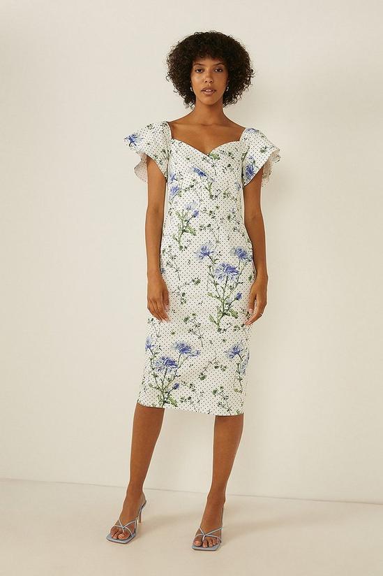 Oasis Floral Spot Wrap Detail Bardot Pencil Dress 1