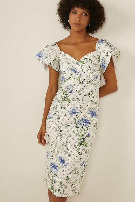 Oasis Floral Spot Wrap Detail Bardot Pencil Dress 2