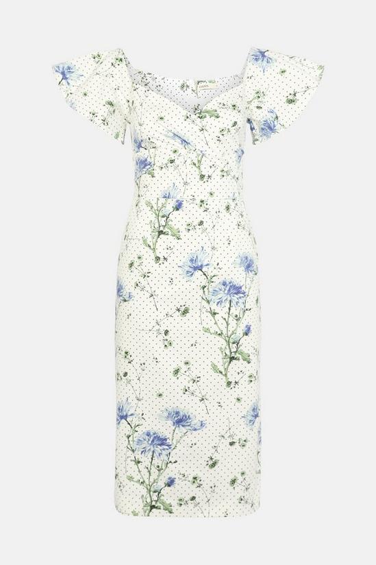 Oasis Floral Spot Wrap Detail Bardot Pencil Dress 5