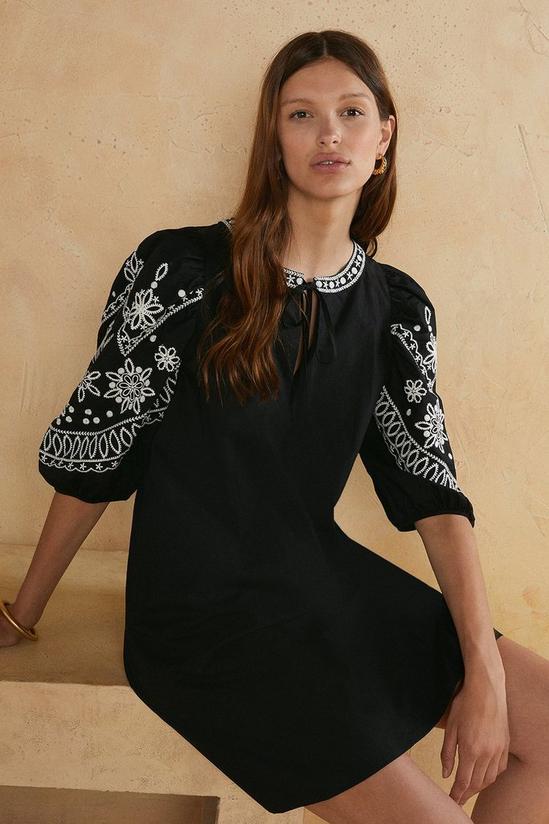 Oasis Embroidered Puff Sleeve Shift Dress 4