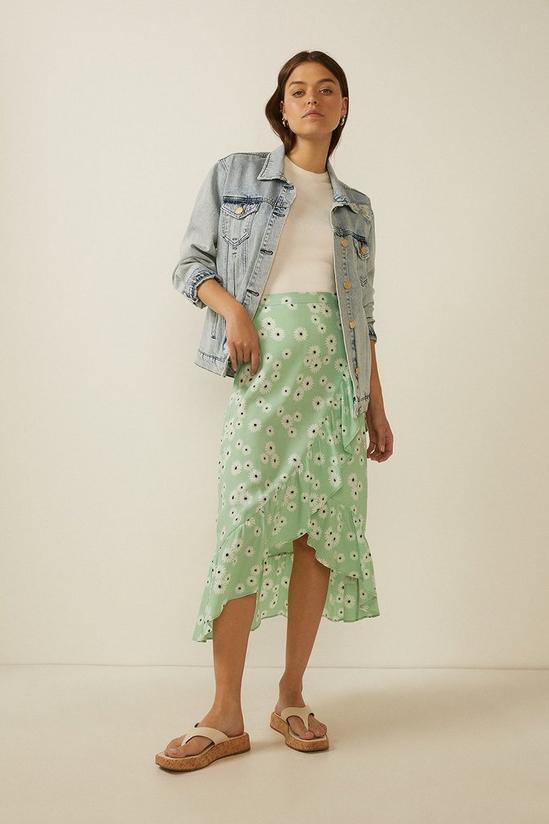 Oasis Floral Print Ruffle Wrap Midi Skirt 1