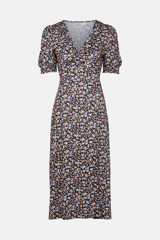 Oasis Floral Ruched Shirred Cuff Midi Dress 5