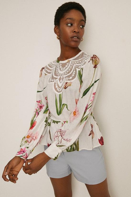 Oasis RHS Floral Print Lace Yoke Trim Blouse 2