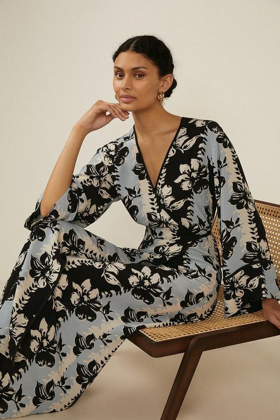 Oasis Vertical Floral Printed Midi Kimono Wrap Dress 1