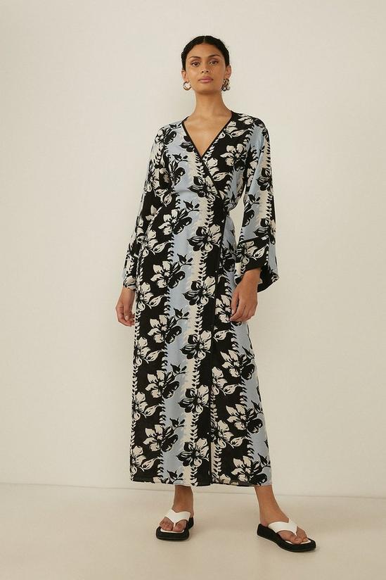Oasis Vertical Floral Printed Midi Kimono Wrap Dress 2