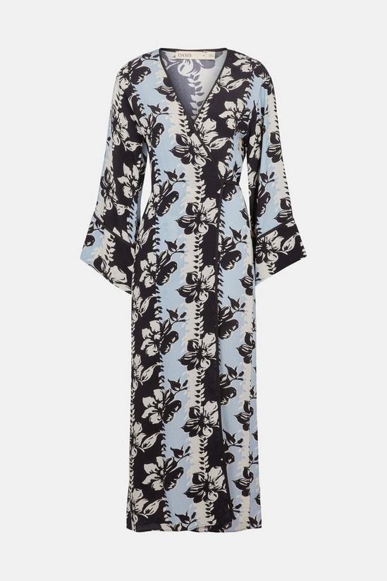 Oasis Vertical Floral Printed Midi Kimono Wrap Dress 5