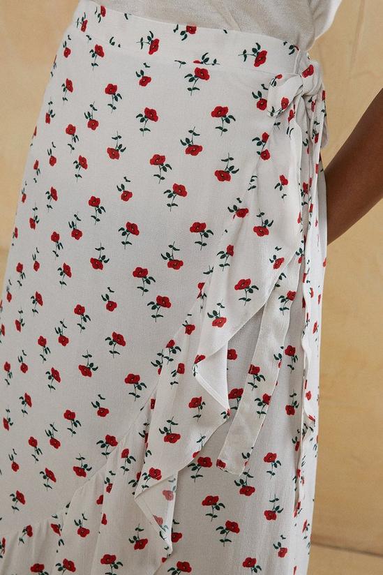 Oasis Floral Print Ruffle Wrap Midi Skirt 4