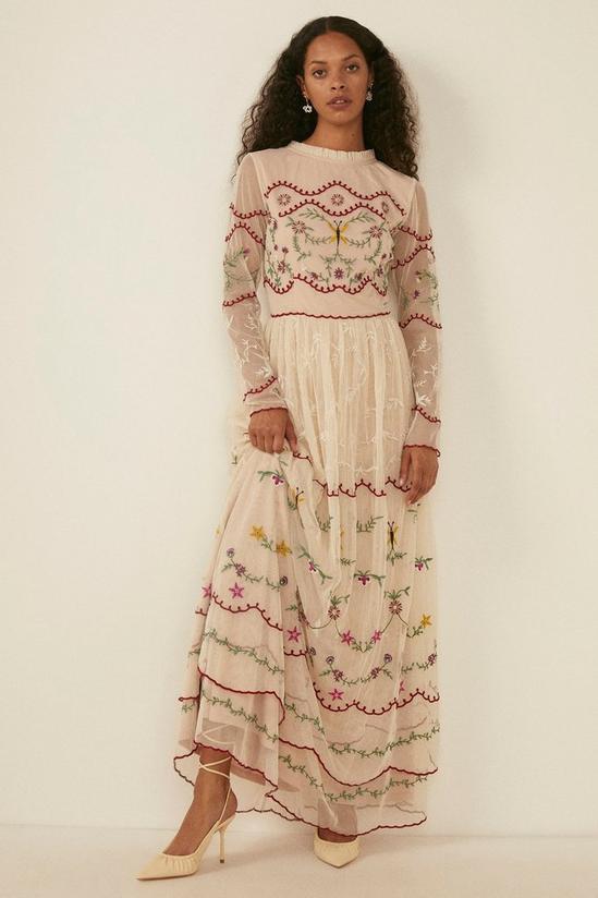 Oasis Dragonfly Embroidered Mesh Maxi Dress 1