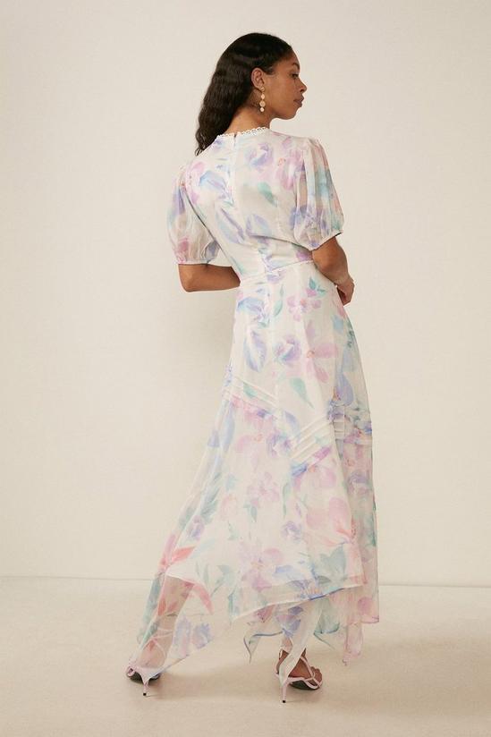 Oasis Ivory Floral Print Pintuck Hanky Hem Dress 3