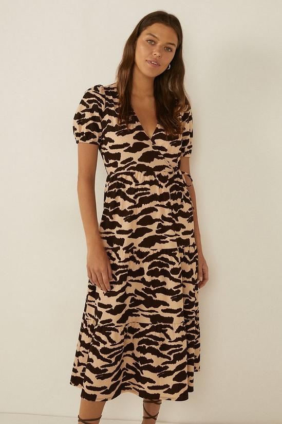 Oasis Tiger Print Wrap Top Tiered Midi Dress 1