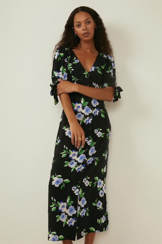 Oasis Button Front Printed Tie Sleeve Midi Dress 1