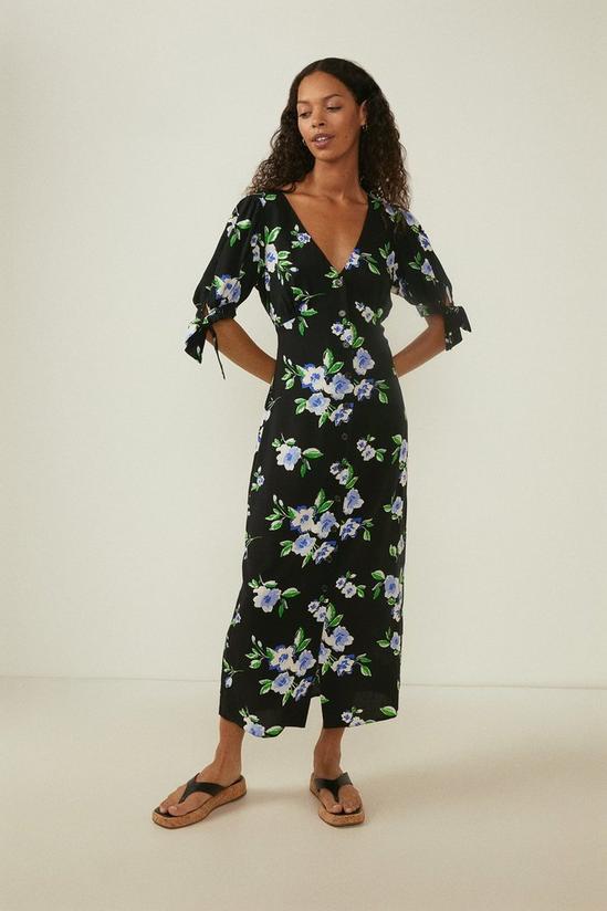 Oasis Button Front Printed Tie Sleeve Midi Dress 4