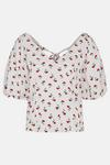 Oasis Dainty Red Rose Puff Sleeve V Neck Top thumbnail 5